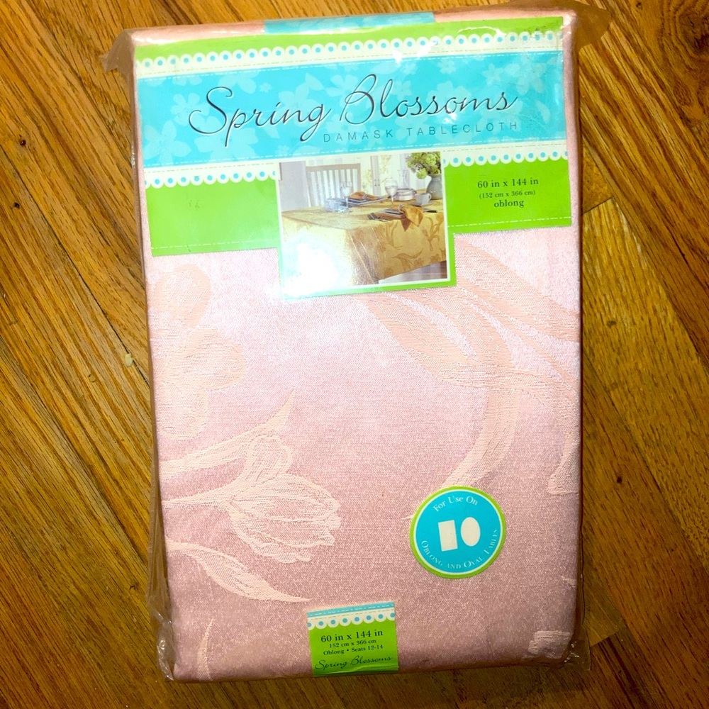 Town & Country Spring Blossoms Damask Tablecloth Pink 60” x 144”